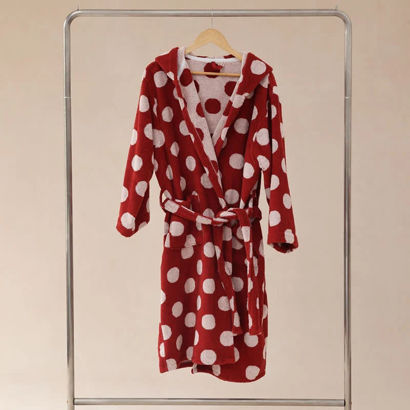 Passender Familienbademantel aus Baumwolle mit Kapuze und Polka-Dots