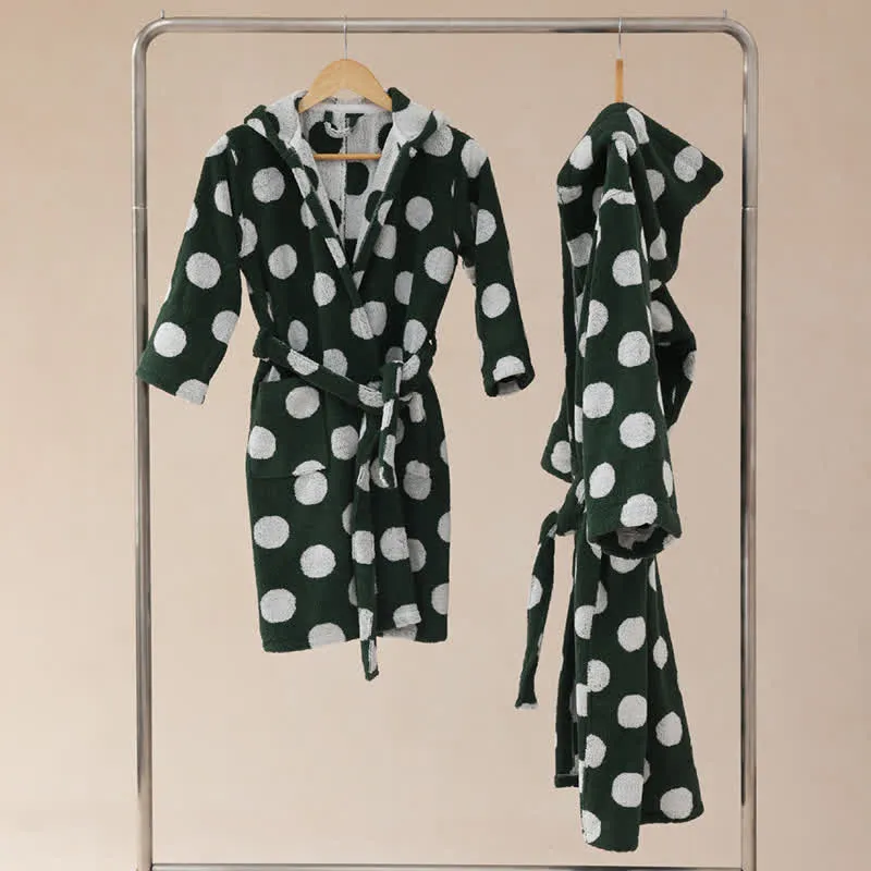 Passender Familienbademantel aus Baumwolle mit Kapuze und Polka-Dots