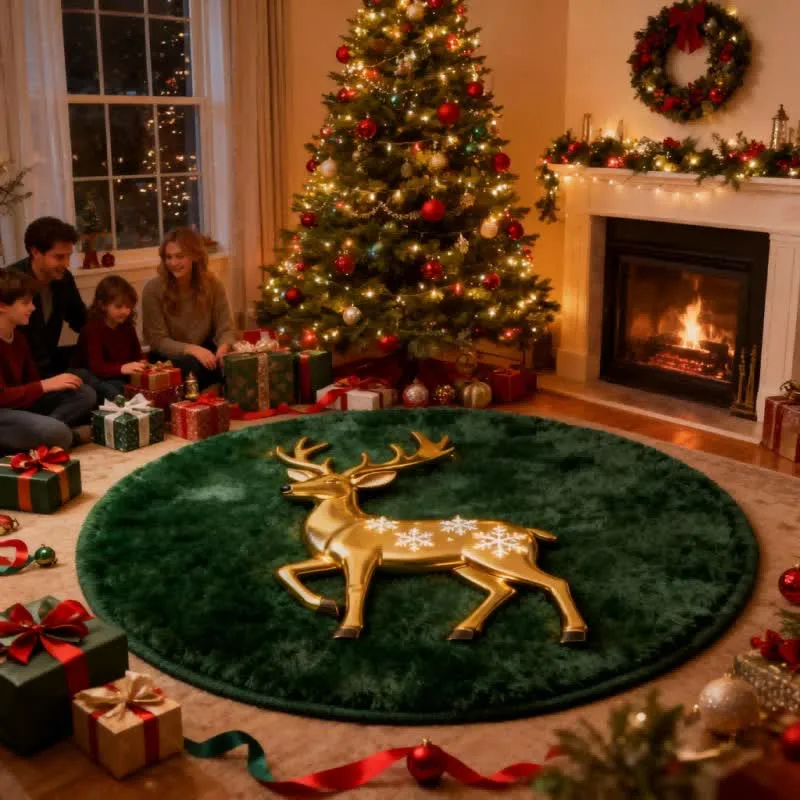 Ownkoti Weihnachtsteppich mit Rentier-3D-Effekt