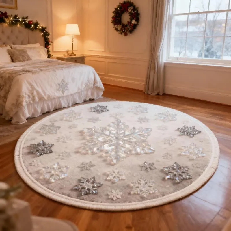 Ownkoti Weihnachtsteppich mit Schneeflocken-3D-Effekt