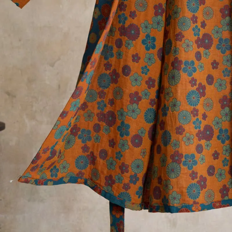 Ownkoti Vintage Kimono-Bademantel aus Baumwolle mit floralem Jacquardmuster