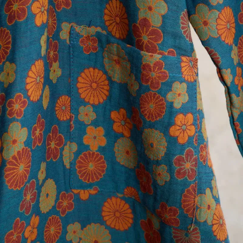 Ownkoti Vintage Kimono-Bademantel aus Baumwolle mit floralem Jacquardmuster