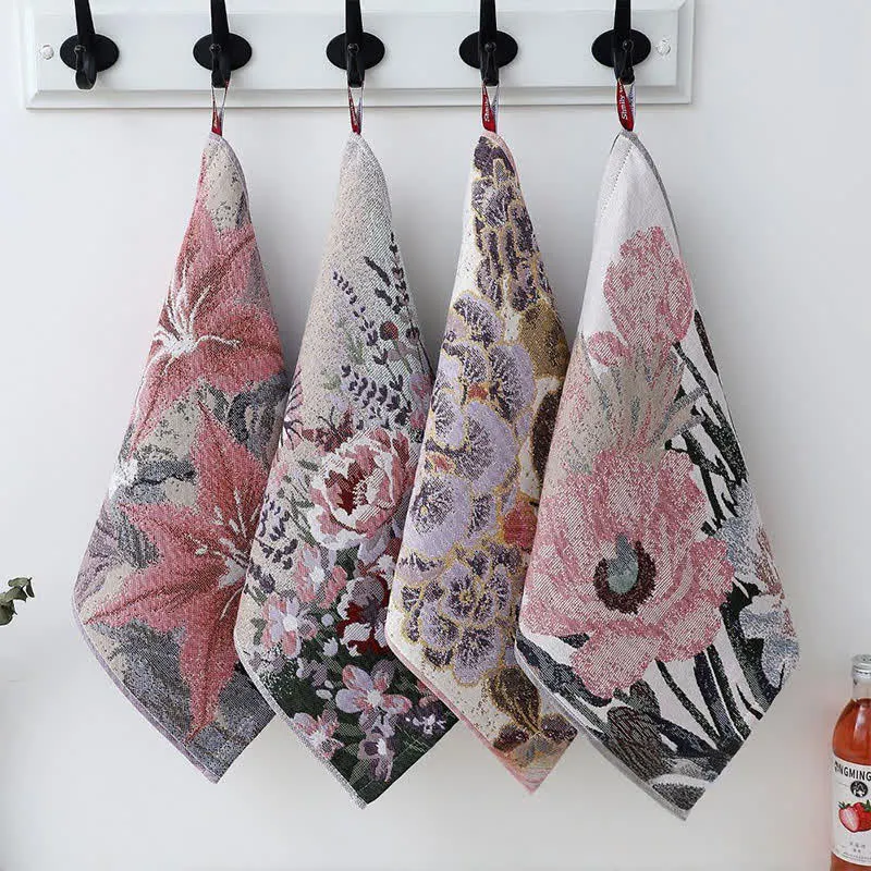 Ownkoti Luxuriöses, saugfähiges Küchenhandtuch aus Baumwolle mit Blumenmuster