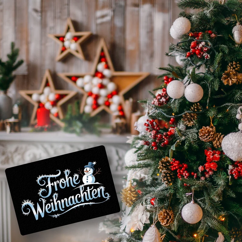 Frohe Weihnachten mit Schneemann Fußmatte in 35x50 cm ohne Rand