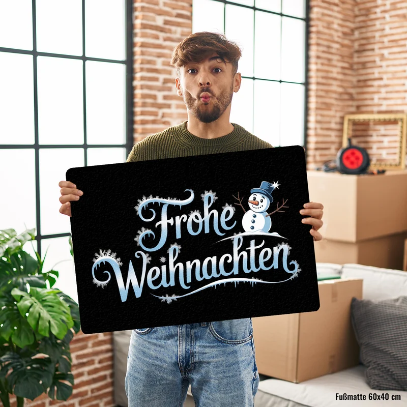 Frohe Weihnachten mit Schneemann Fußmatte in 35x50 cm ohne Rand