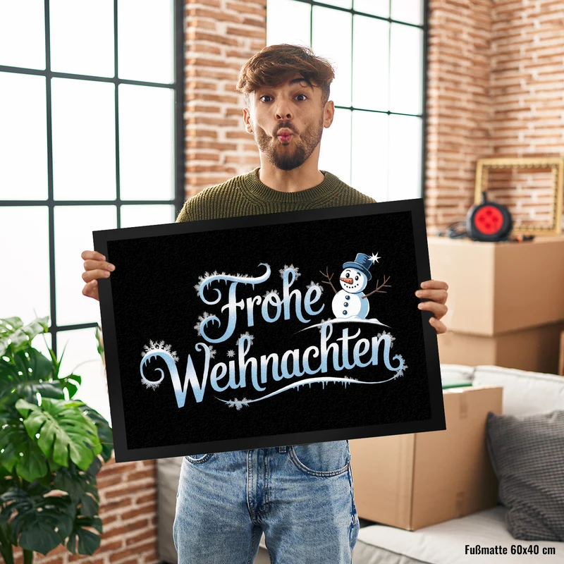 Frohe Weihnachten mit Schneemann Fußmatte in 35x50 cm
