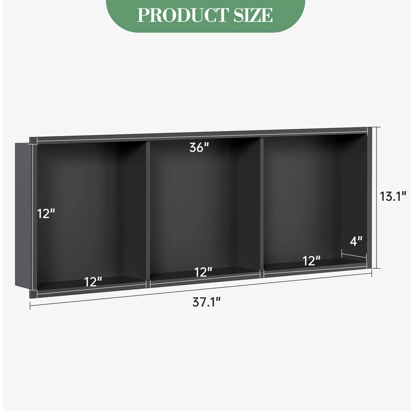 Nicchia Doccia Garvee in Acciaio Inox 30,5x91,4 cm, 3 Ripiani, Nero, Organizzatore Incassato per Bagno, Design Moderno Impermeabile