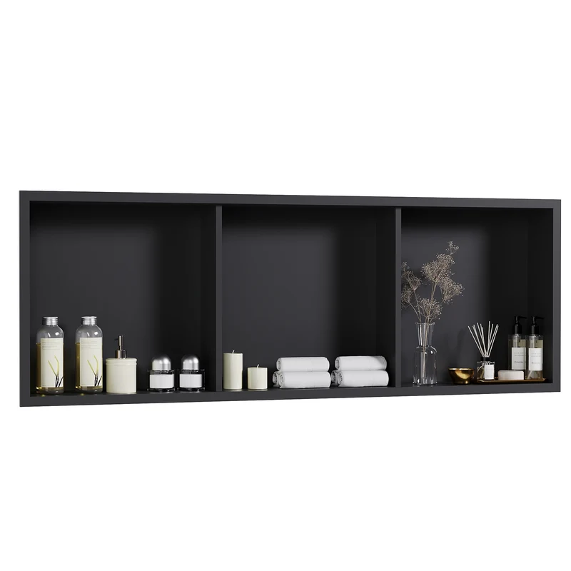 Nicchia Doccia Garvee in Acciaio Inox 30,5x91,4 cm, 3 Ripiani, Nero, Organizzatore Incassato per Bagno, Design Moderno Impermeabile