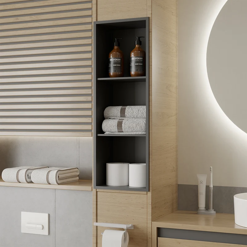 Nicchia Doccia Garvee in Acciaio Inox 30,5x91,4 cm, 3 Ripiani, Nero, Organizzatore Incassato per Bagno, Design Moderno Impermeabile