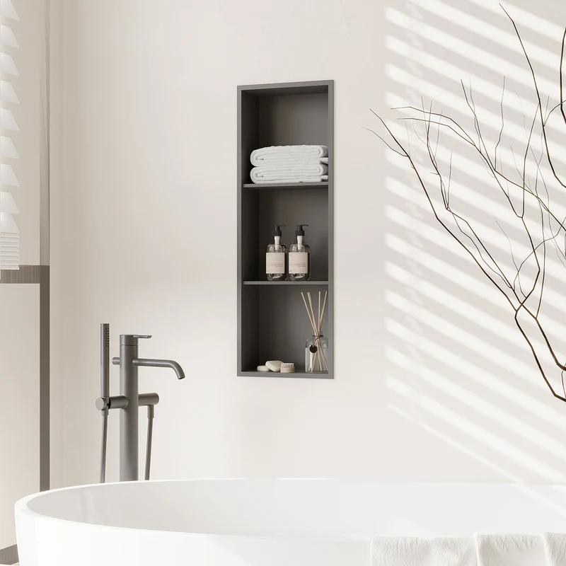 Nicchia Doccia Garvee in Acciaio Inox 30,5x91,4 cm, 3 Ripiani, Nero, Organizzatore Incassato per Bagno, Design Moderno Impermeabile