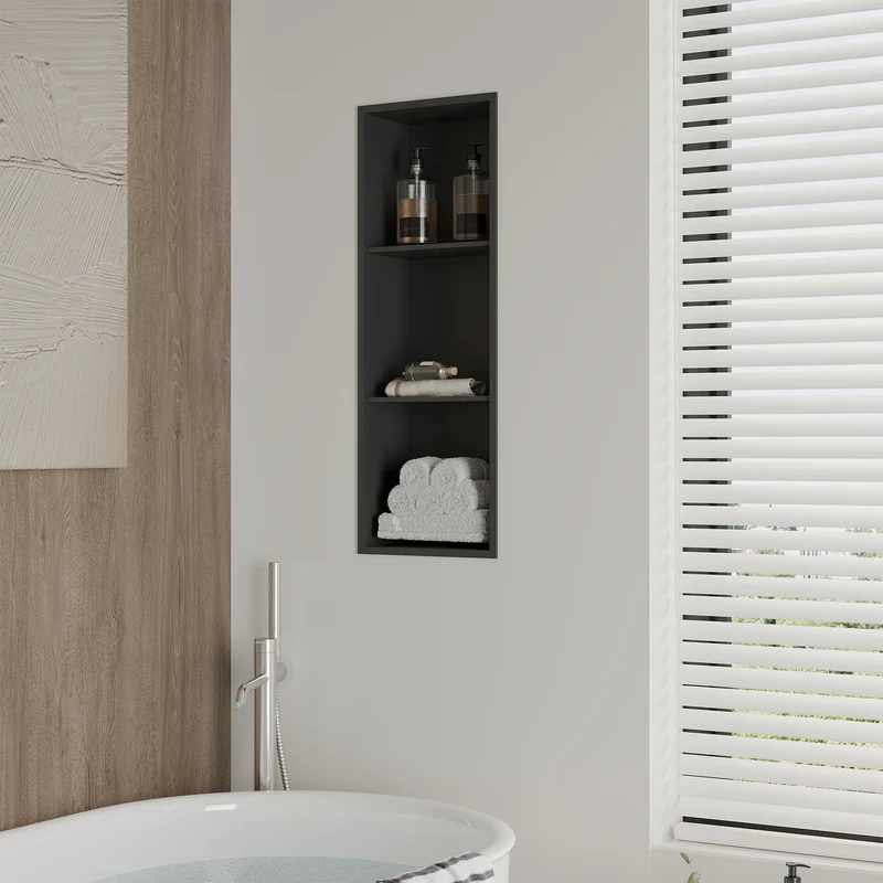 Nicchia Doccia Garvee in Acciaio Inox 30,5x91,4 cm, 3 Ripiani, Nero, Organizzatore Incassato per Bagno, Design Moderno Impermeabile