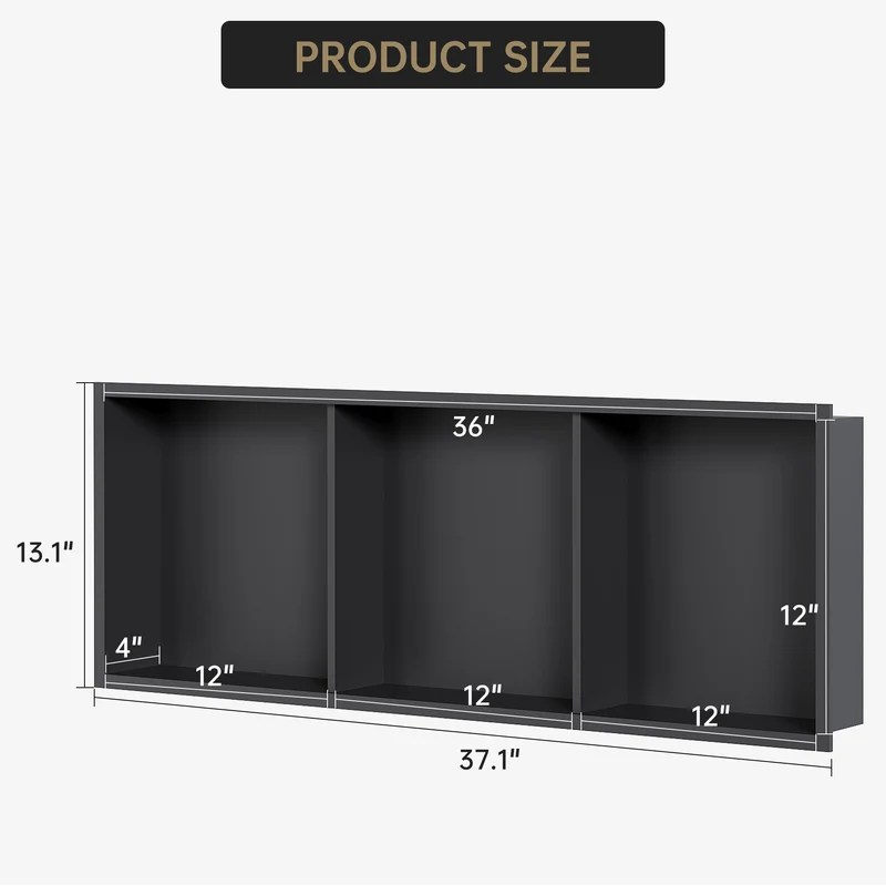 Nicchia Doccia Garvee in Acciaio Inox 30,5x91,4 cm, 3 Ripiani, Nero, Organizzatore Incassato per Bagno, Design Moderno Impermeabile