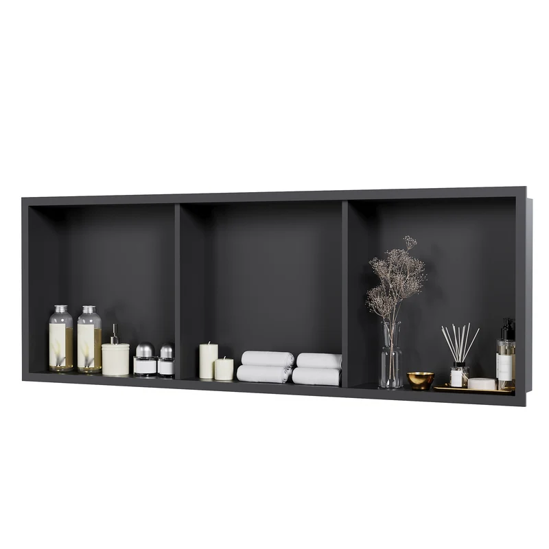 Nicchia Doccia Garvee in Acciaio Inox 30,5x91,4 cm, 3 Ripiani, Nero, Organizzatore Incassato per Bagno, Design Moderno Impermeabile