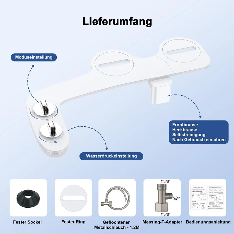 Garvee Bidet Sovrapposizione Ultra-Sottile Inserto WC Doppia Bocchetta Pressione Regolabile Bianco per Bagno di Casa