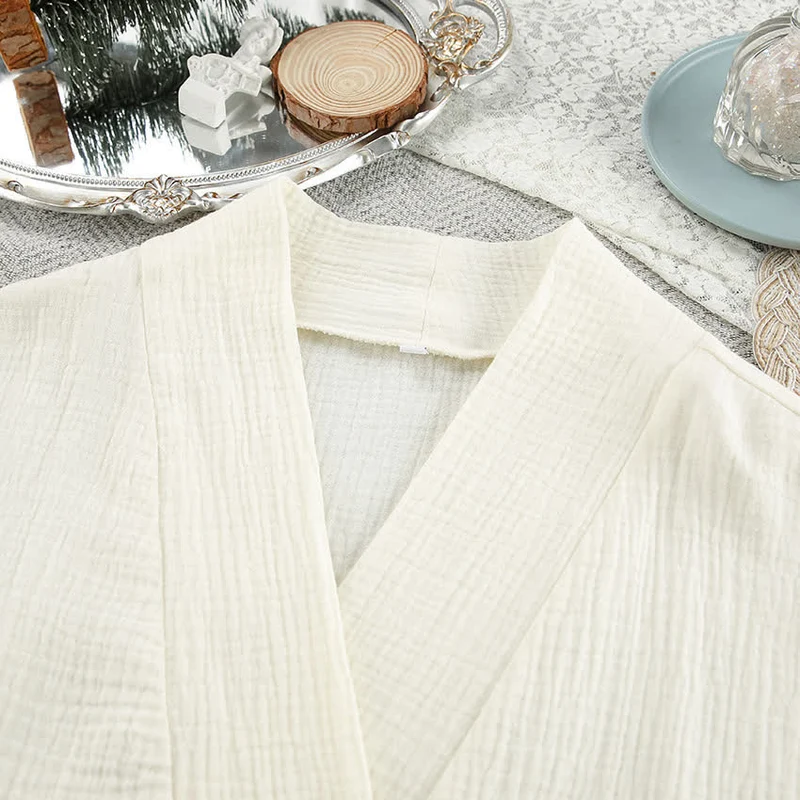 Beige Kimono-Bademantel aus reiner Baumwolle
