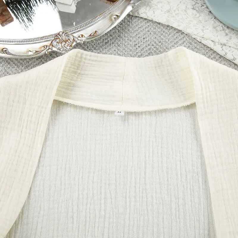 Beige Kimono-Bademantel aus reiner Baumwolle