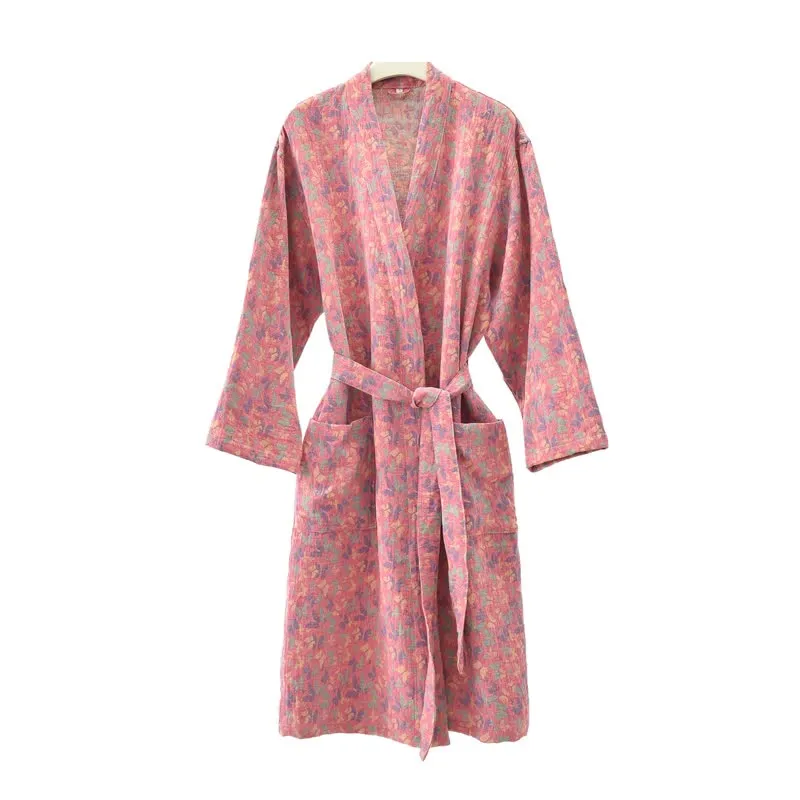 Kimono-Bademantel aus Baumwollgaze mit Schmetterlingsmuster und Jacquardmuster