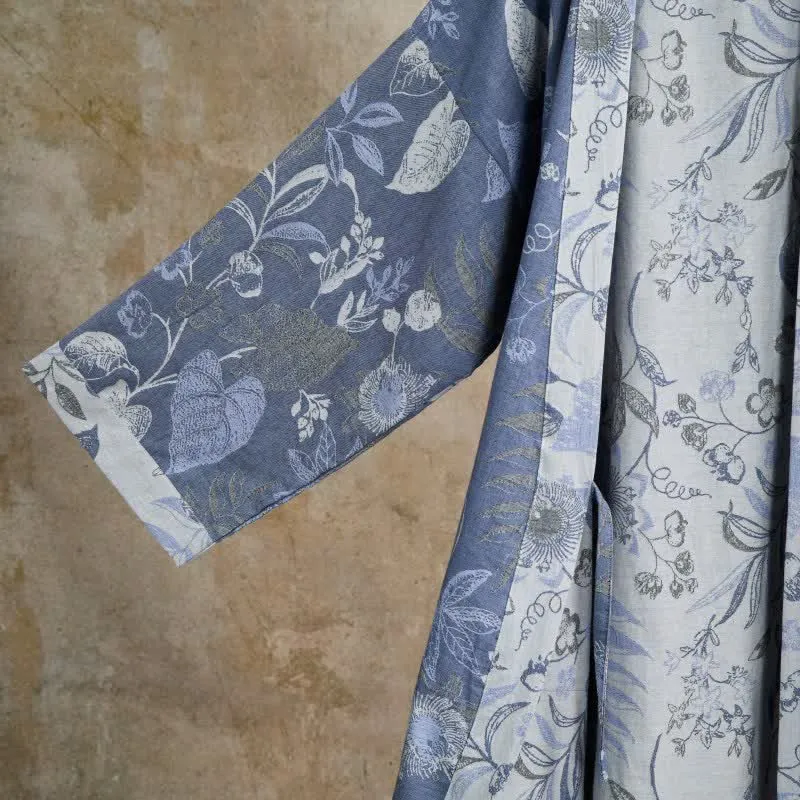 Kimono-Robe aus Baumwollgaze mit pastoralem Blattmuster
