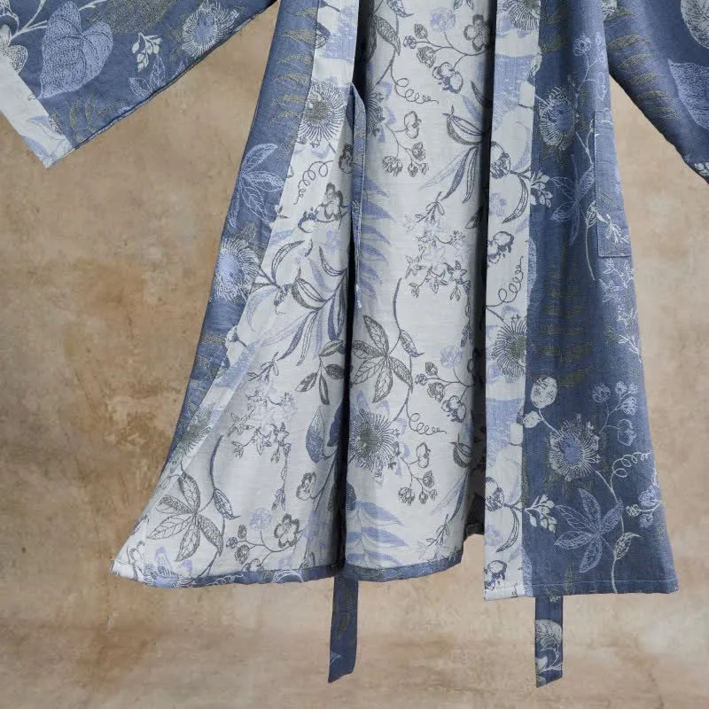 Kimono-Robe aus Baumwollgaze mit pastoralem Blattmuster