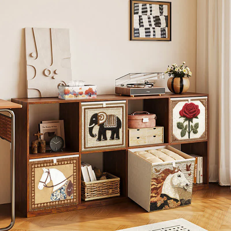 Aufbewahrungskorb aus Stoff im Retro-Stil mit Pferd und Vogelmotiv