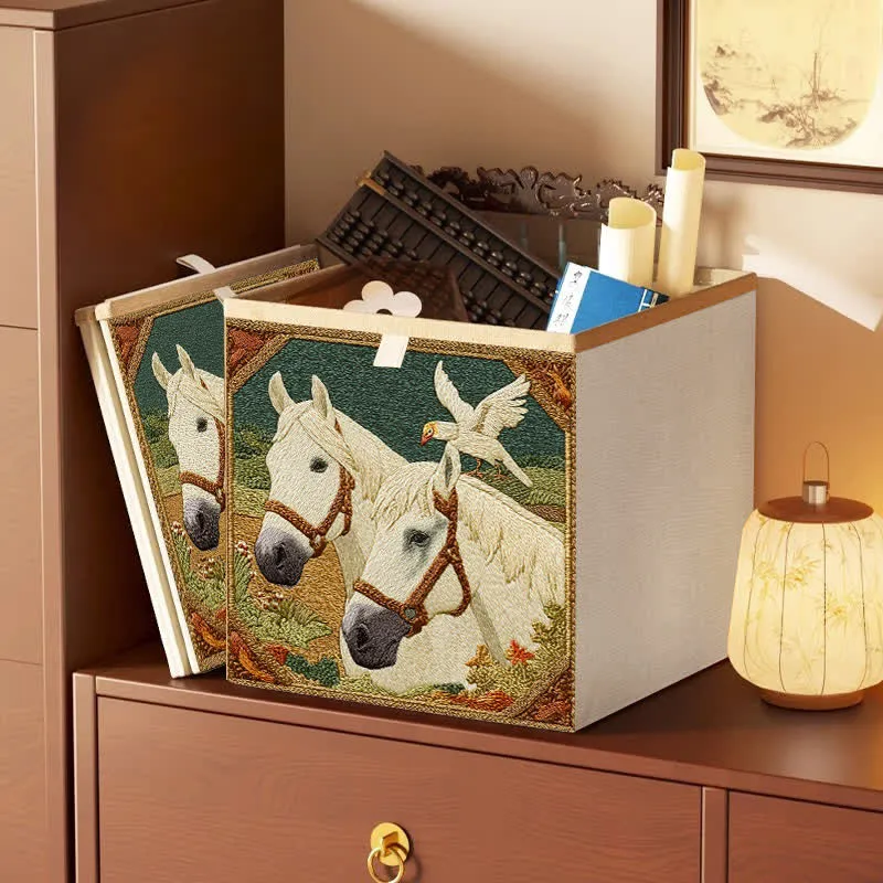 Faltbare Aufbewahrungstasche im Vintage-Stil mit Pferde- und Vogelmotiv