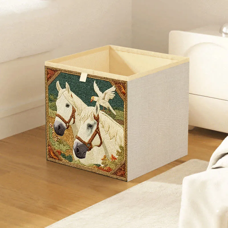 Faltbare Aufbewahrungstasche im Vintage-Stil mit Pferde- und Vogelmotiv