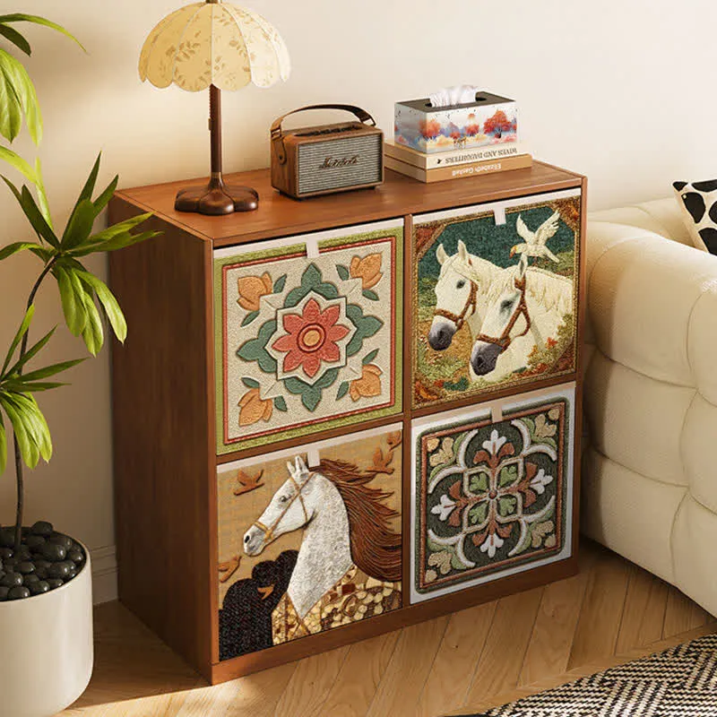 Faltbare Aufbewahrungstasche im Vintage-Stil mit Pferde- und Vogelmotiv