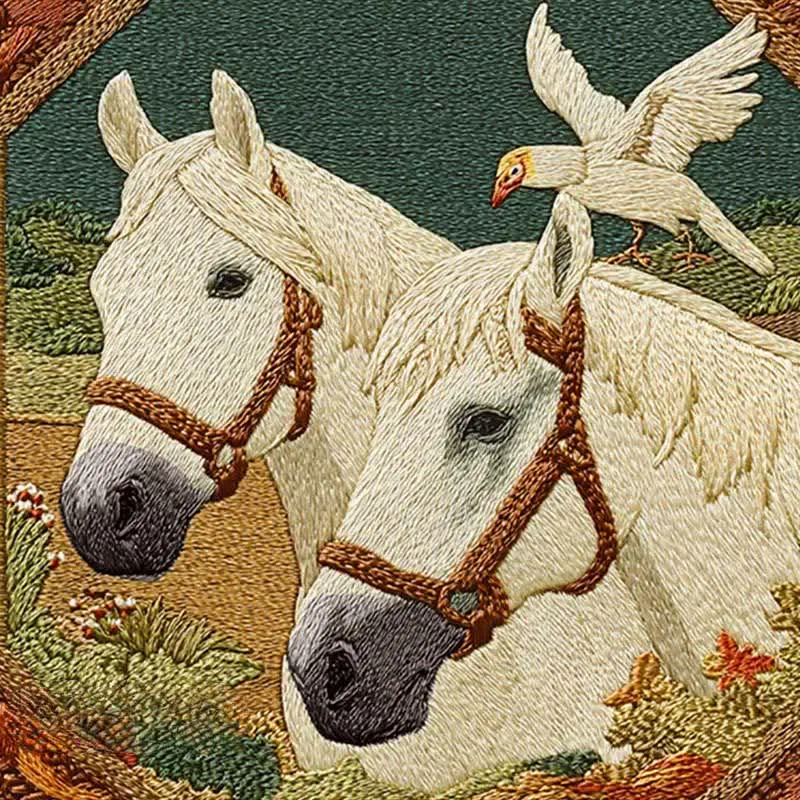 Faltbare Aufbewahrungstasche im Vintage-Stil mit Pferde- und Vogelmotiv