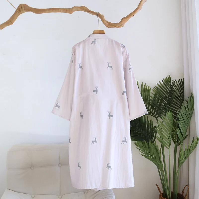 Kimono-Bademantel aus Baumwollgaze mit Hirschmotiv für Paare