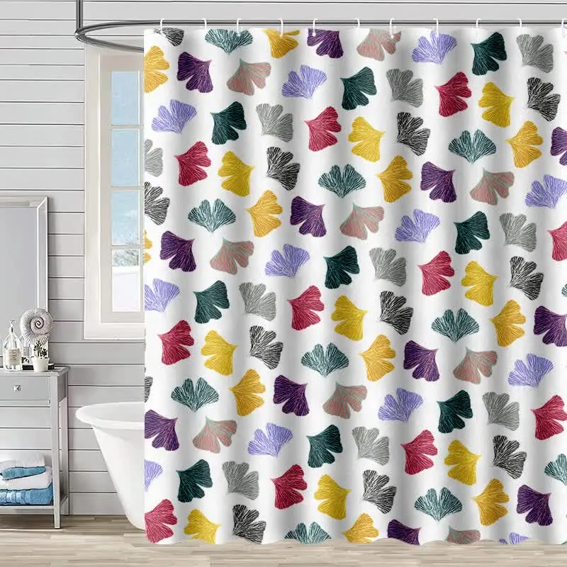 Duschvorhang mit buntem Ginkgoblatt-Print
