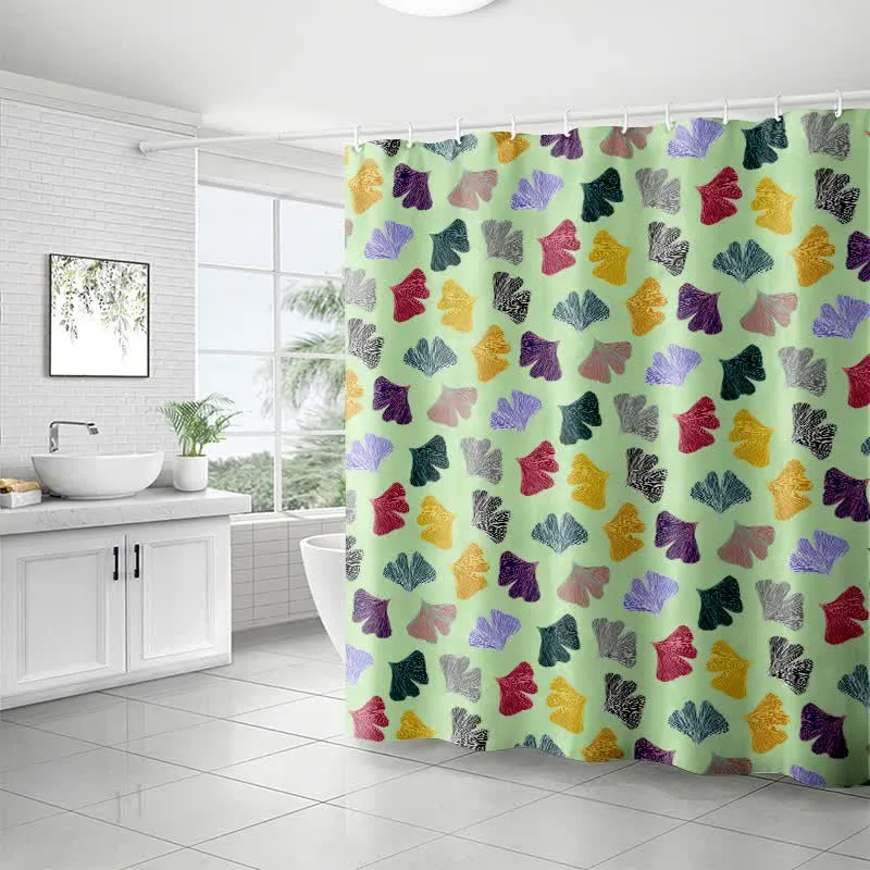 Duschvorhang mit buntem Ginkgoblatt-Print