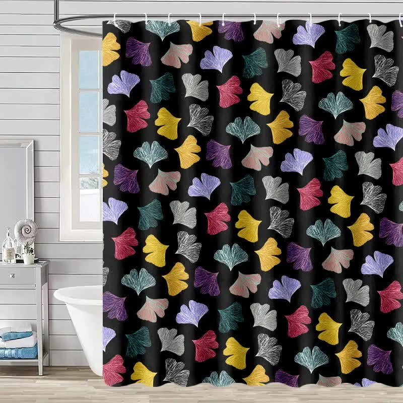 Duschvorhang mit buntem Ginkgoblatt-Print
