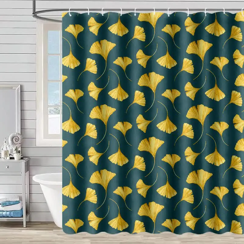Duschvorhang mit goldenem Ginkgoblatt-Print