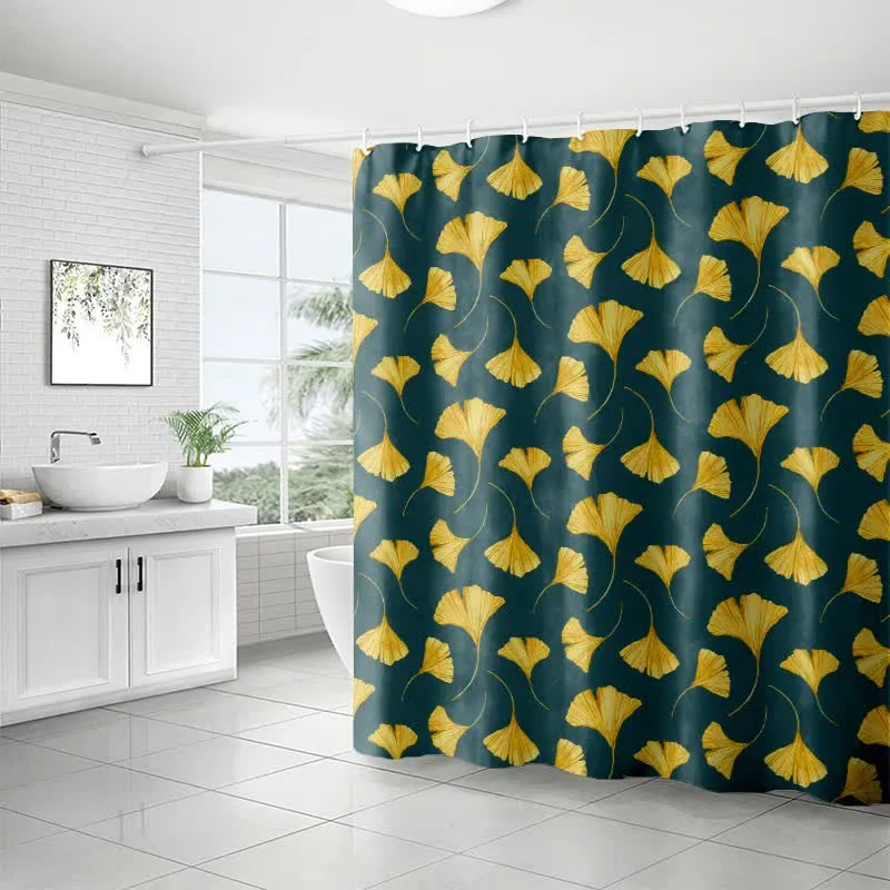 Duschvorhang mit goldenem Ginkgoblatt-Print