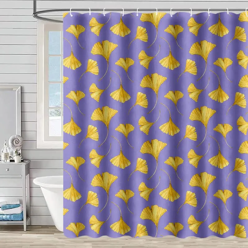 Duschvorhang mit goldenem Ginkgoblatt-Print