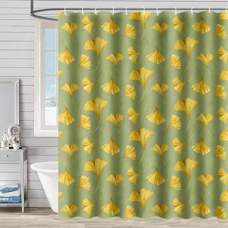 Duschvorhang mit goldenem Ginkgoblatt-Print