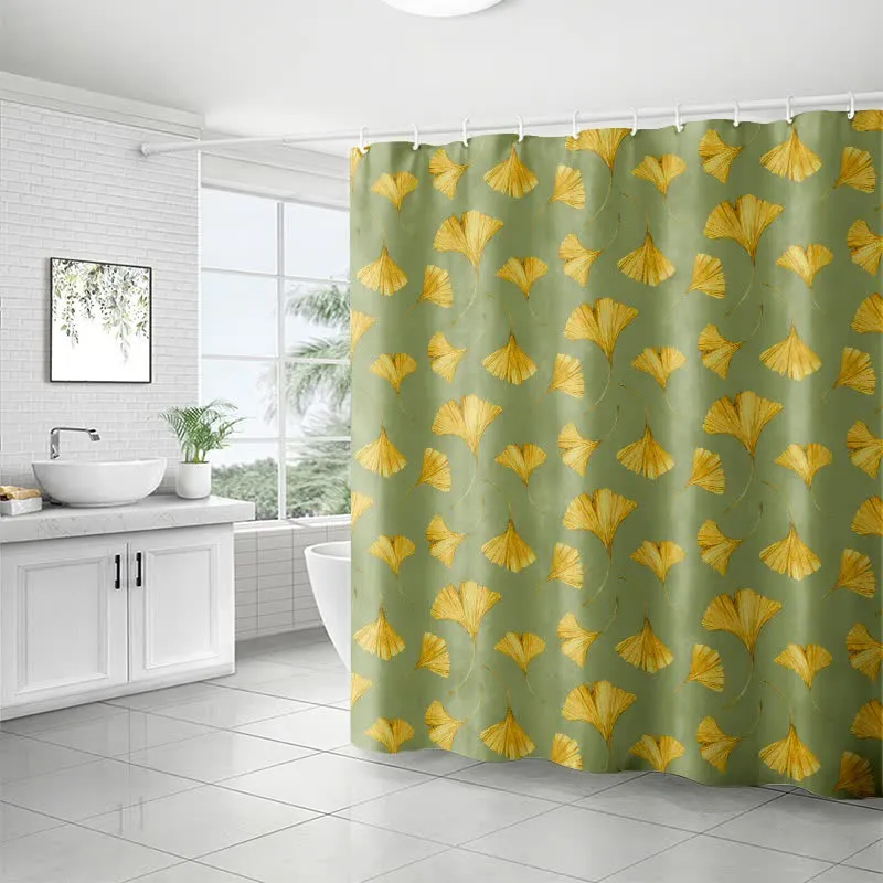 Duschvorhang mit goldenem Ginkgoblatt-Print