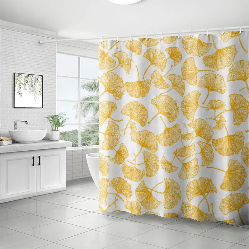Duschvorhang mit künstlerischem Ginkgoblatt-Print