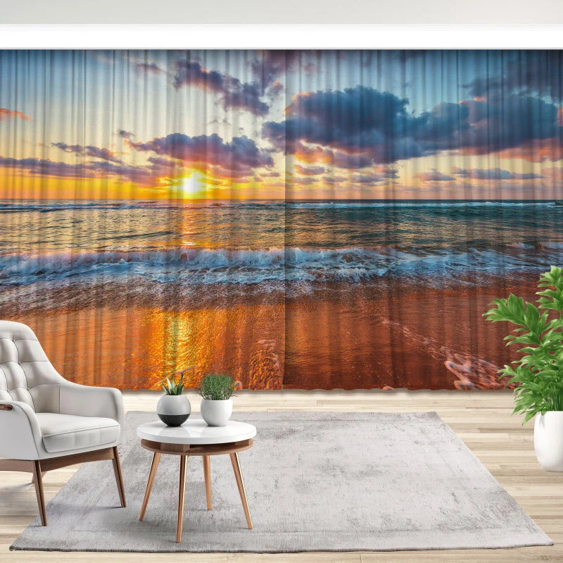 Fotovorhang "Sandstrand während dem Sonnenuntergang"