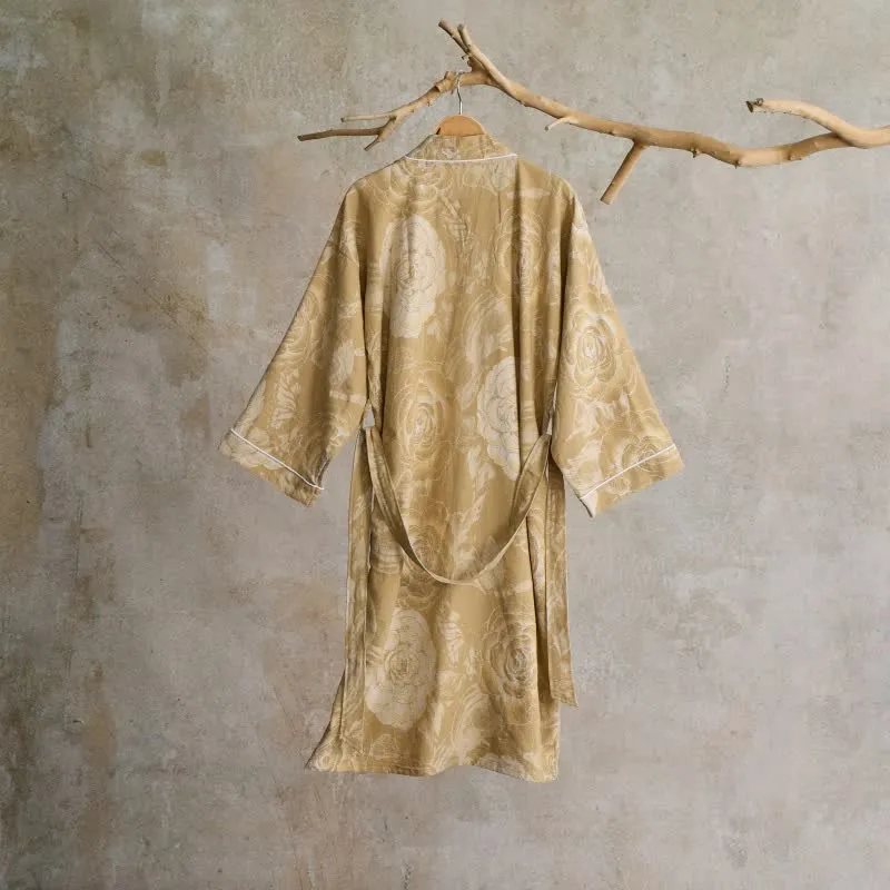 Luxuriöser Kimono-Bademantel aus reiner Baumwolle mit Pfingstrosenmuster