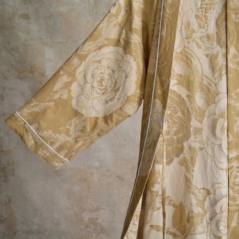 Luxuriöser Kimono-Bademantel aus reiner Baumwolle mit Pfingstrosenmuster