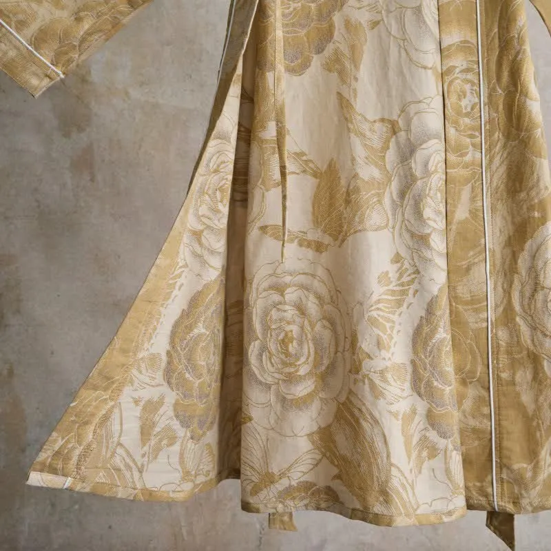 Luxuriöser Kimono-Bademantel aus reiner Baumwolle mit Pfingstrosenmuster