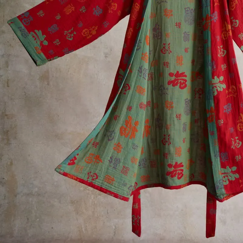 Kimono-Robe aus Baumwollgaze mit Glücksmuster