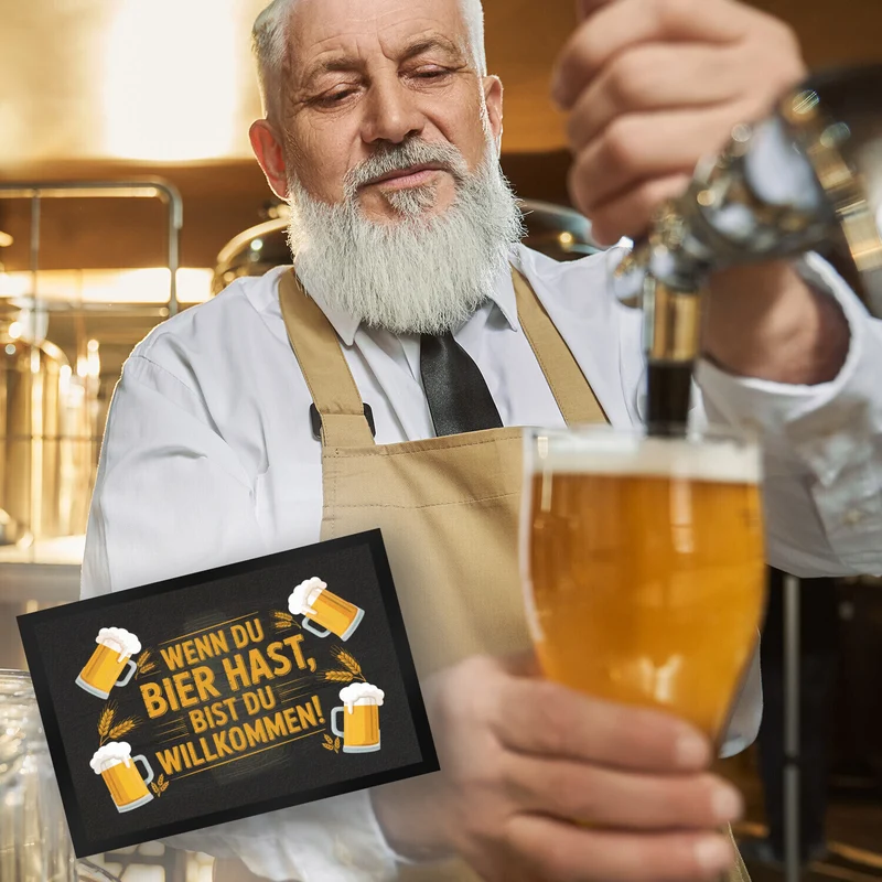 Wenn du Bier hast, bist du willkommen! Bierkrüge Fußmatte in 35x50 cm