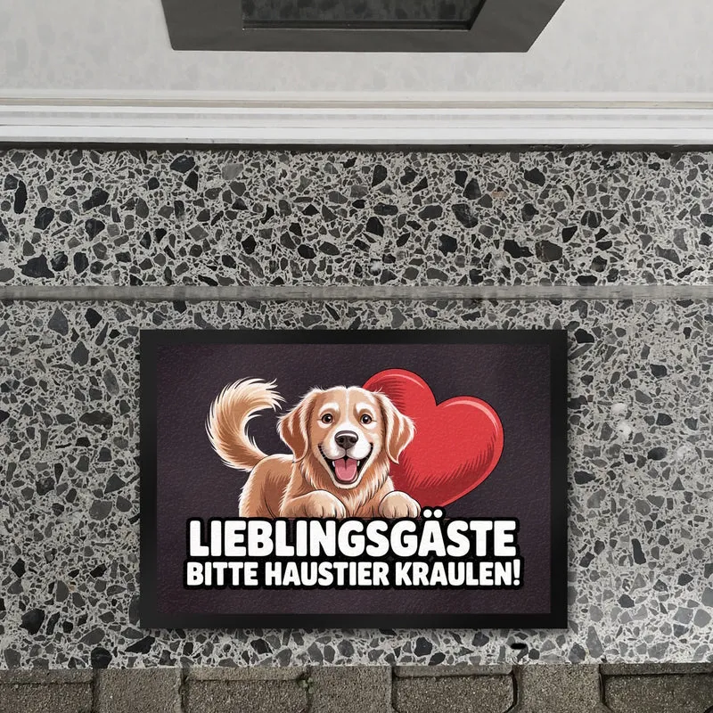 Lieblingsgäste bitte Haustier kraulen! Fußmatte in 35x50 cm fröhlicher Hund