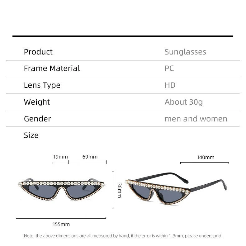 Dame Cat-Eye Solbriller med glitrende steindekor Luvikno