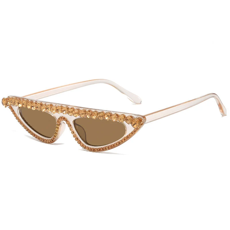 Dame Cat-Eye Solbriller med glitrende steindekor Luvikno
