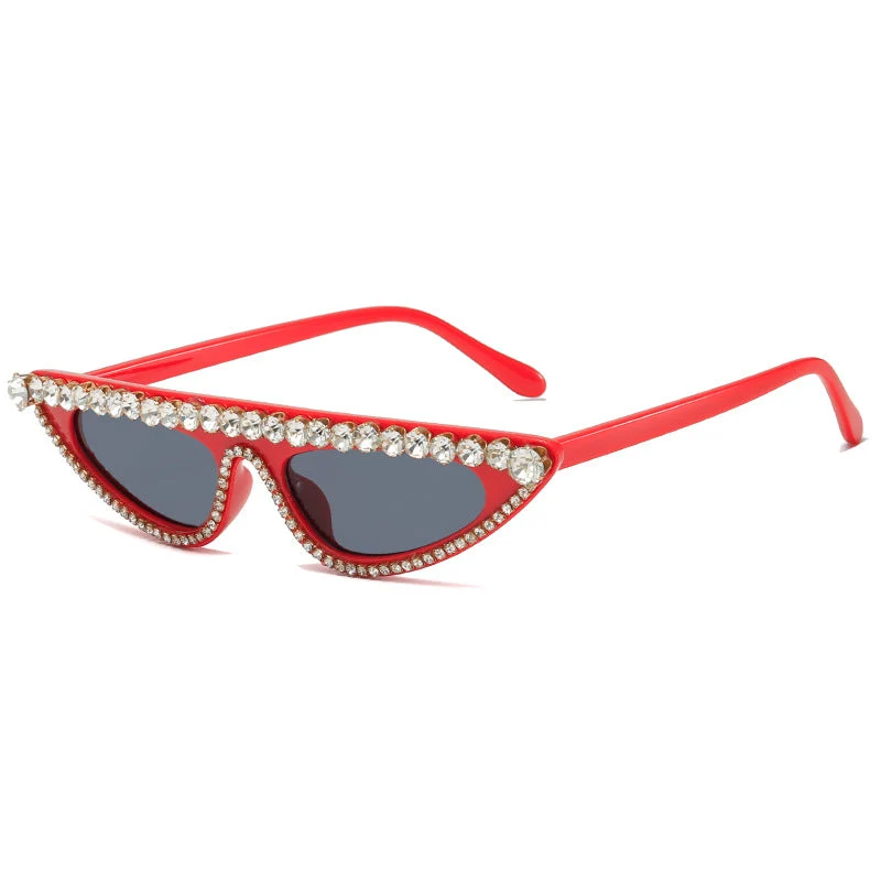 Dame Cat-Eye Solbriller med glitrende steindekor Luvikno