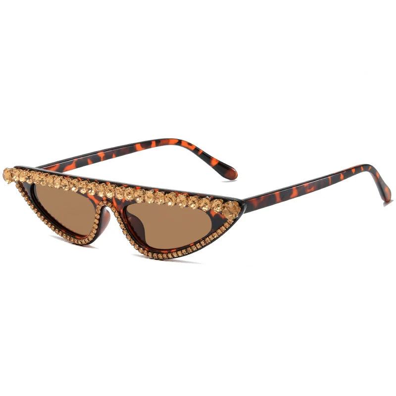 Dame Cat-Eye Solbriller med glitrende steindekor Luvikno