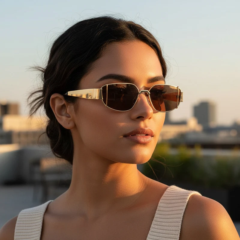 Dame designer solbrille i moderne, kantete stil Luvikno